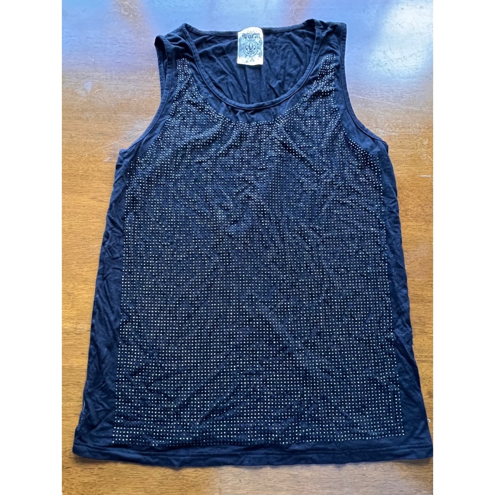 Vocal Studded Tank Top Women Small Black Rhinestone Embellished Y2K Biker